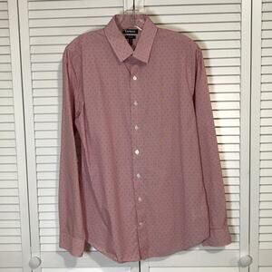 Express Retro Preppy Dusty Rose Polka Dot Collared Extra Slim Dress Shirt Men M